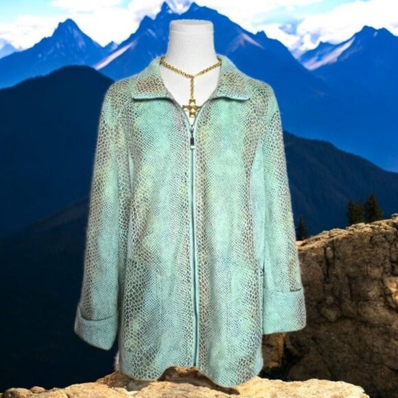NWOT Dialogue Snake Embossed Faux Leather Jacket | Plus Size 1X Soft Suede Feel - Picture 1 of 16